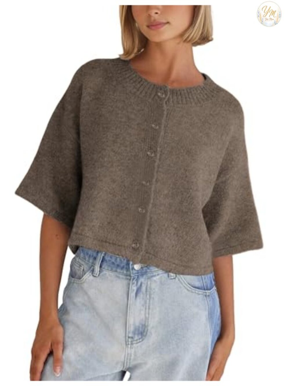 Lightweight Cropped Knit Cardigan Sweater Women Button-Up Casual